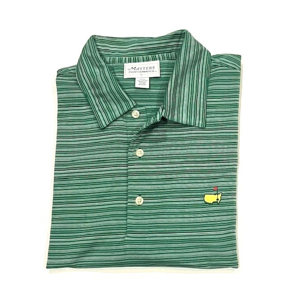 Master Performance Men's Shirt Size Large Green Stripe Short Sleeve Polo Shirt